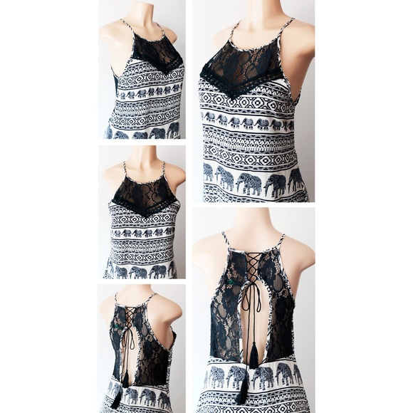 Navy Blue Elephant Lace Up Cutout Back Shift Dress - Picture 4 of 8